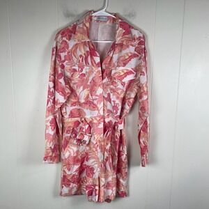 Rebecca Vallance Floral Linen Blend Button Front Romper Pink Peach Yellow Size 8